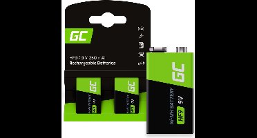 Green Cell GR18, Oplaadbare batterij, 9V, Nikkel-Metaalhydride (NiMH), 1,2 V, 2 stuk(s), 250 mAh