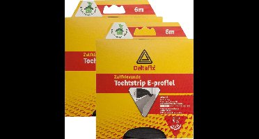 Deltafix Tochtstrip - 2x - tochtwering - zwart - zelfklevend - E-profiel - 6 m x 9 mm x 4 mm