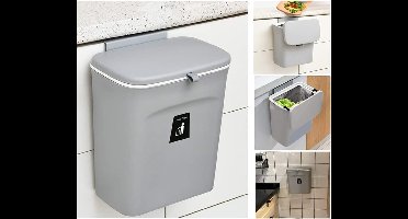 Compostbak voor keuken -2,4 gallons/9L prullenbak voor onder gootsteen, hangende kleine prullenbak met deksel voor badkamer/slaapkamer, compostemmer binnenshuis (grijs)