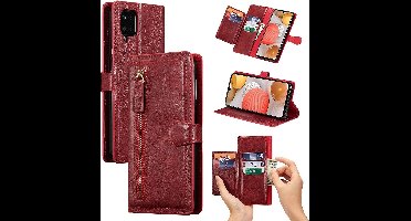 LuxeBass Hoesje geschikt voor Samsung Galaxy A42 5G - Boekhoesje - Rood - Vintage portemonne hoes met ritssluiting gsm hoesje - telefoonhoes - telefoonhoesjes