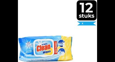 Schoonmaak Doekjes At Home - Clean Wipes - Hygiëne doekjes - Natte doekjes met Citroen Geur - Voordeelverpakking 12 stuks
