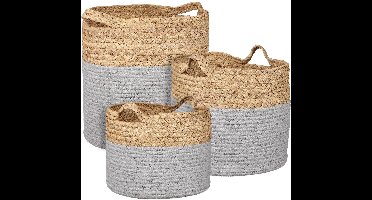 MICA DECORATIONS TORBA MAND ROND GRIJS SET VAN 3 - H32XD33CM