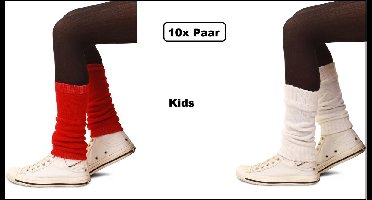 10x Paar Beenwarmers kinderen rood en wit - Carnaval thema feest party fun festival winter