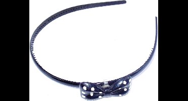 Diadeem strik-vorm zwart met witte stippen