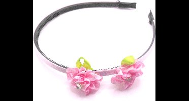 Diadeem bloemen roze-groen met diamanten