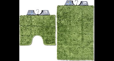Wicotex - Badmat set met Toiletmat - WC mat met uitsparing ruit Groen - Antislip onderkant
