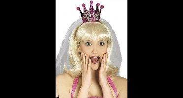 Chaks Bride To Be tiara/diadeem - roze/zilver - kroontje met sluier - vrijgezellenfeest