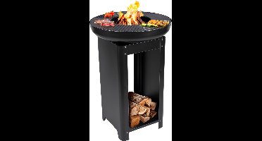 BBQ Collection 3-in-1 Vuurkorf en Grillplaat - Tuinhaard 61 x 90 cm - met Teppanyaki Bakplaat - Plancha BBQ met Brandhout Opslagplaats - Vuurkorf voor Buiten - Metaal