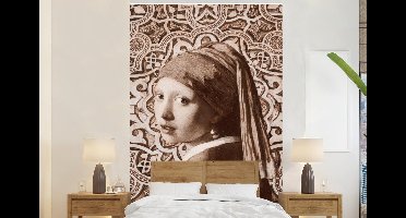 Behang - Fotobehang Meisje met de parel - Johannes Vermeer - Sepia - Breedte 155 cm x hoogte 240 cm