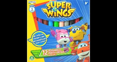 Super wings viltstiftenset 12 stuks 5 mm + GRATIS Stickervel