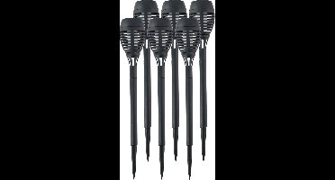 6x grundig solar tuinlamp fakkel - vlam effect - zwart - 48 cm - op steker - tuinverlichting - zonne-energie