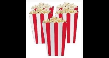 Popcorn bakjes rood 6 stuks -16 cm hoog - Popcornbakjes/chipsbakjes/snackbakjes kinderverjaardag/kinderfeestje.