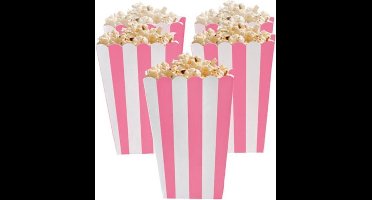 Popcorn bakjes roze 12 stuks -16 cm hoog - Popcornbakjes/chipsbakjes/snackbakjes kinderverjaardag/kinderfeestje - Babyshower