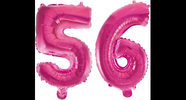 Folieballon 56 jaar roze 41cm