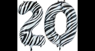 Folieballon 20 jaar zebra 86cm