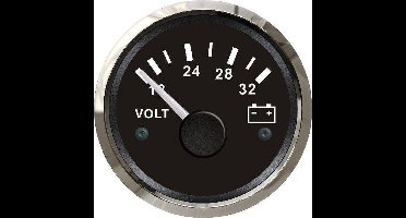 FES Marine voltmeter 24 volt - zwart + RVS ring