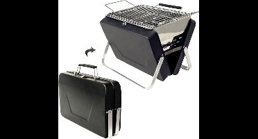 MikaMax Koffer BBQ - Houtskool BBQ - Mini Barbecue - Mat Zwart - Incl. Rooster - Grill Grootte 25 x 18 cm - Totaal Grootte 30 x 7,5 x 22,5 cm
