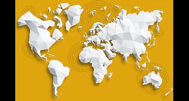 Schilderij - Geometrische wereldkaart, Geel, 2 maten, Premium print