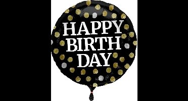 Folieballon - Happy birthday - Zwart - Met stippen - 45cm - Zonder vulling