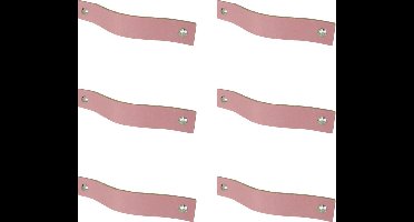 6x Leren handgrepen 'platte greep' XS - ZACHTROZE (12,6 x 2,5 cm) - incl. 3 kleuren schroefjes (handgreepjes - leren grepen - greepjes - leren lusjes)