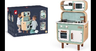 Janod Keuken - Reverso - Speelgoedkeuken Met Licht en geluid - Dubbelzijdige Keuken: Keuken En Wasmachine - Inclusief 7 Accessoires - Geschikt Vanaf 3 Jaar
