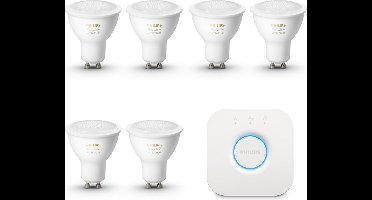 Philips Hue Starterspakket - GU10 - met 6 Spotjes - Warm tot Koelwit Licht - Incl. 1 Hue Bridge - Hue White Ambiance