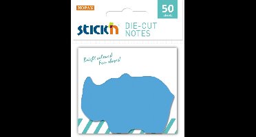 Stick'n Sticky Neushoorn Notes - 45 x 70mm - Blauw - 50 Memoblaadjes - Sticky Notes