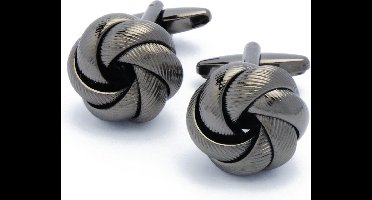 Manchetknopen - Ronde Knoop Bloem Donker Metaal Zwart