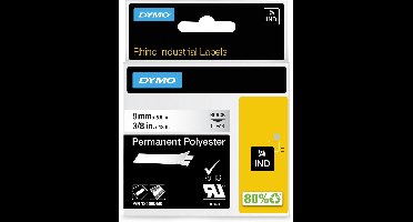 DYMO Rhino industriële labels | Permanent Polyester | 9 mm x 3,5 m | zwarte afdruk op transparant | zelfklevende labels voor Rhino & LabelManager labelprinters