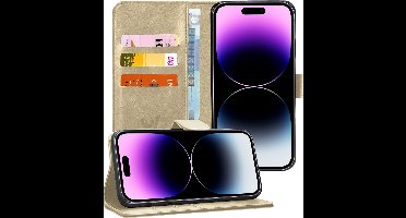 Hoesje geschikt voor iPhone 14 Pro Max - Book Case Kunstleer Wallet Cover Portemonnee Pasjeshouder Hoes Goud