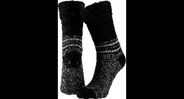 Apollo Huissokken/slofsokken - met anti slip zool - zwart - volwassenen - maat 43-46 - wol