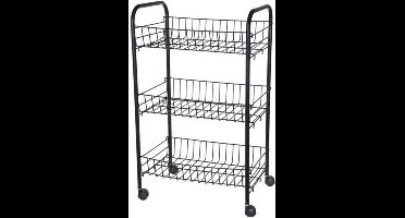 Zwarte keuken trolley met manden op wielen 39 x 23 x 64 cm