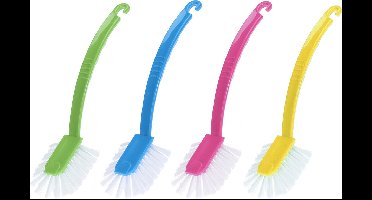 4x stuks afwasborstels met ophanghaakje in verschillende kleuren 27 cm
