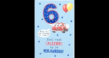 Cijferkaarten - De mooiste Leetijd - Verjaardagskaart Hoera! Je wordt 6 jaat Heel veel ?