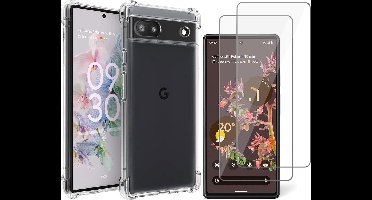 Hoesje geschikt voor Google Pixel 6a - Anti Shock Proof Siliconen Back Cover Case Hoes Transparant - 2x Tempered Glass Screenprotector