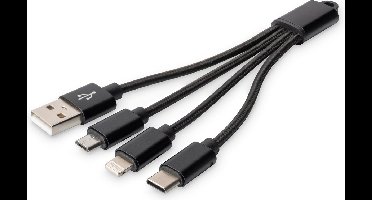 Digitus Mobiele telefoon, Apple iPad/iPhone/iPod, Laptop Laadkabel [1x USB-A - 3x ] 0.15 m