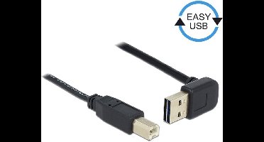Easy-USB-A haaks (boven/beneden) naar USB-B kabel - USB2.0 - tot 2A / zwart - 1 meter