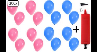 200x Ballonnen lichtblauw en roze + ballonpomp - Ballon carnaval festival feest party verjaardag landen helium lucht thema
