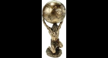 MadDeco - bronskleurig beeldje - Atlas - wereld - opbergvak - polystone - handgemaakt - 27 cm hoog