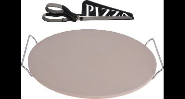Excellent Houseware Pizzasteen met handvaten 35 cm - incl. pizzaschaar