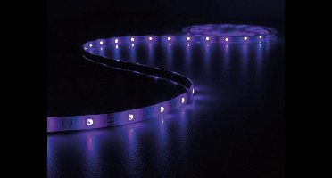 Perel Set met muziekgestuurde ledstrip, met 150 heldere 5050 leds, RGB-controller en voeding, eenvoudige bediening via meegeleverde IR afstandsbediening, flexibel en zelfklevend, siliconencoating, 5 meter lang