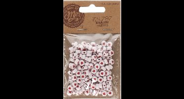 Kralen hartjes - Kralen & Bedels - 150 Stuks Acryl Kralen Wit Rode Hartjes - Letterkralen - Kralen Hart Rood -