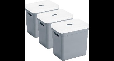 Sunware opbergboxen met deksel - 3x - Sigma Home - kunststof - 25 liter - blauw/grijs - opberg bakken / manden - 35 x 25 x 36 cm