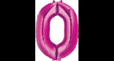 Cijferballon 0 - fuchia roze - 40cm - Anagram