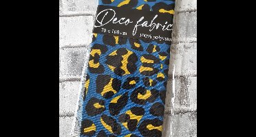 Deco Stof, 100% Polyester, quilten, patchwork, embroidery, 70 x 100 cm, Dieren print cheeta geel met blauw en zwart