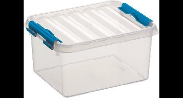 10x stuks sunware q-line opberg box/opbergdoos - 2 liter - 20 x 15 x 10 cm - kunststof - opslagbox - transparant/blauw