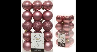 Kerstversiering kunststof kerstballen oud roze 4-6 cm pakket van 46x stuks - Kerstboomversiering