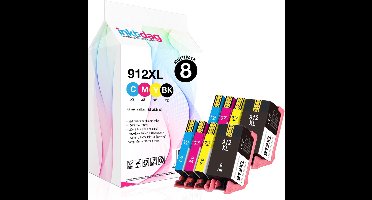 Inktdag inktcartridge voor HP 912 inkt cartridges multipack, hp 912 xl inkt cartridges, HP 912xl inktcartridge 8 pack (2*BK, C, M en Y) voor HP OfficeJet Pro 8010, 8012, 8014 ,8015, 8020, 8022 ,8023, 8024, 8025