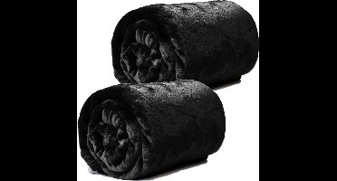 Plaids/dekens - fleece - 2 stuks - zwart - polyester - 130 x 180 cm