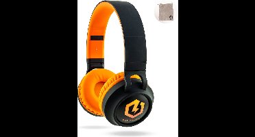 PowerLocus Buddy Draadloze On-Ear Koptelefoon voor Kinderen, LED lampjes, 85db Limiet, met Microfoon, Micro SD poort - Upgrade Zwart/Oranje